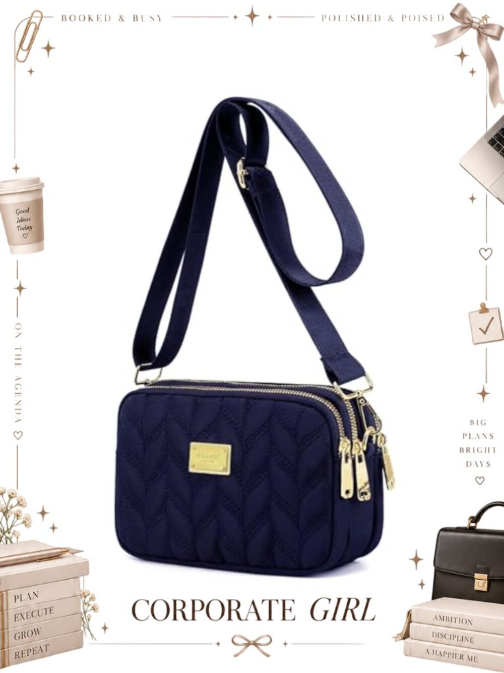 Quilted Nylon Crossbody Bag Lightweight Small Purse Adjustable Strap Travel